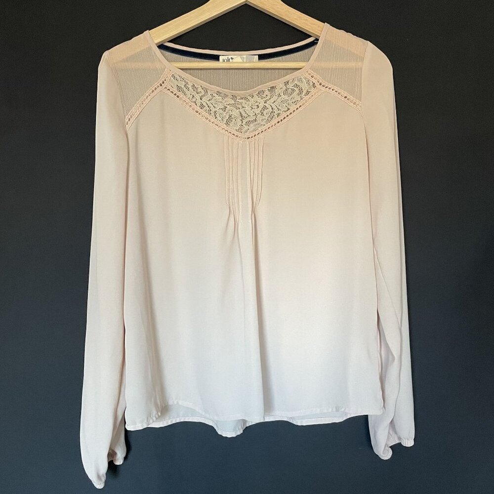 Jolt‎ Womens Lace Accent Blouse Long Sleeve M sheer blouse vintage inspired